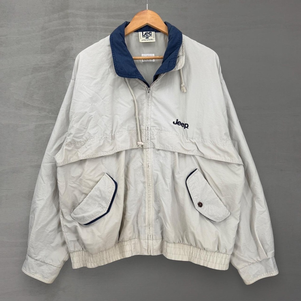 Lee Sport Jeep Windbreaker Jacket Tan Navy Blue Vintage Large